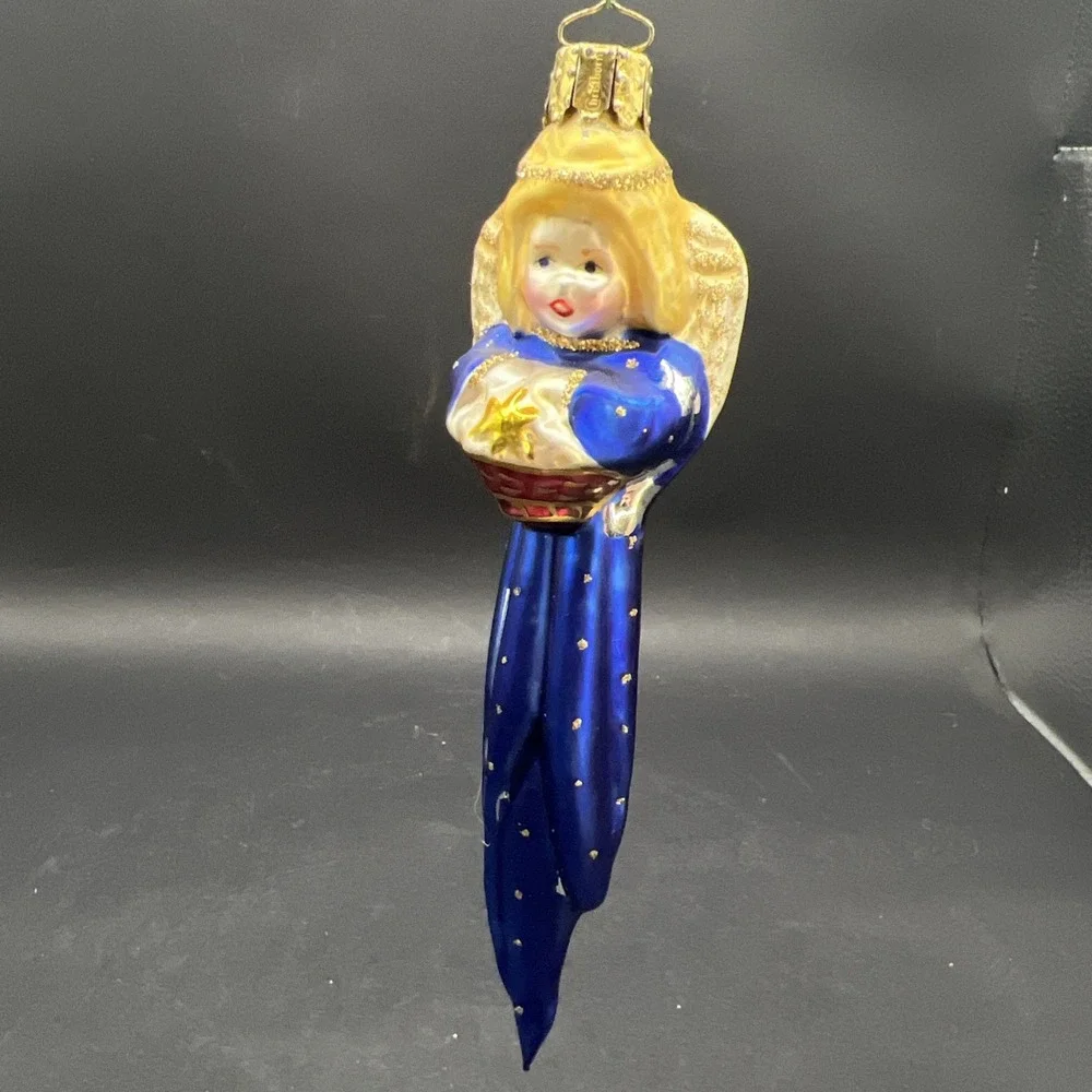 Vintage Christmas Christborn Germany Hand-Blown Glass Angel Icicle Ornament